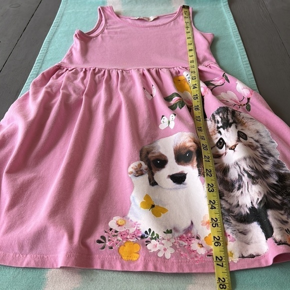 H&M Girls Pink Sleeveless Sundress Dog Cat Bird Floral Graphic 8/10Y - Picture 11 of 11